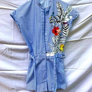 White and blue striped romper